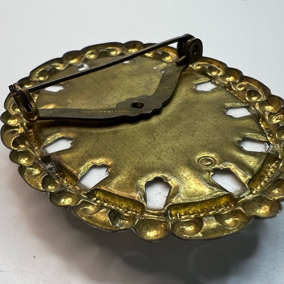 Vintage Estate Western Germany Signed Floral Sugar Rose Cameo Brooch Pin - Picture 13 of 17